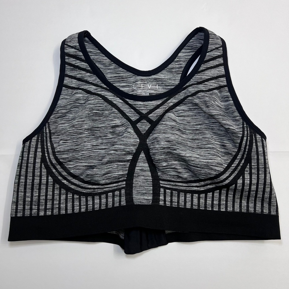 Livi Lane Bryant‎ Sports Bra Womens 26/28 Grey Black Space Dye Racerback Active